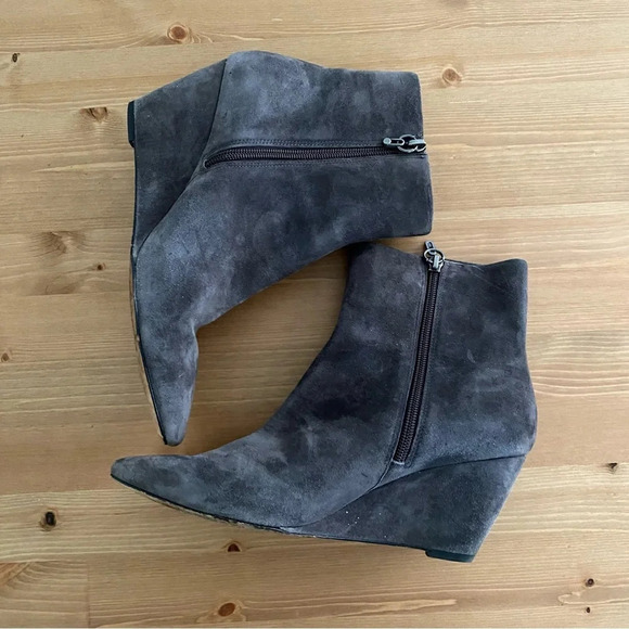 Donald Pliner Jae Women's Boots Sz 8.5 Gray Leather Side Zip Wedge Bootie Shoes - Picture 6 of 13